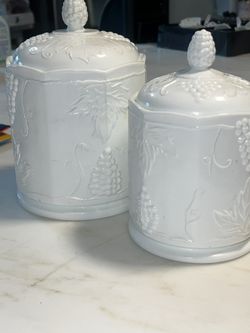 Vintage Indiana Glass Company Harvest Grape or Colony Harvest Milk Glass Canister Set