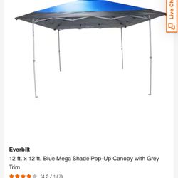 Canopy Everbilt Trim 12 ft. x 12 ft. Blue Mega Shade Pop-Up Canopy with Grey