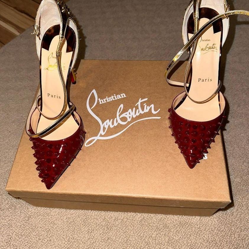 CHRISTIAN Louboutin Goldocross 100 Metallic Gold Carmin Spike

