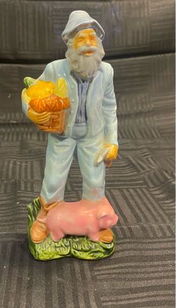 Vintage Handmade Porcelain Elderly Farmer and Pig