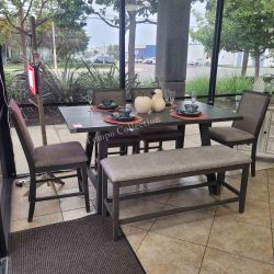 DINING TABLE SET 6PCS  WITH BENCH - COUNTER HEIGHT - [NEW]