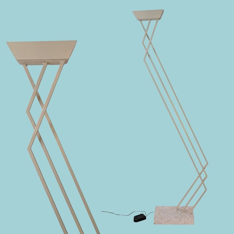 Relco 1980s Postmodern Torchiere Lamp Frattini Italian Design Travertine Base