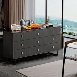 Modern 9-Drawer Dresser with Gold Handles