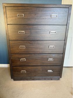 Dark Wood Bedroom Set – Tall Dresser + 2 Nightstands with USB & Power Outlets