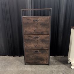 Industrial Dark Brown Three-Tier Shoe Cabinet in Wood and Metal