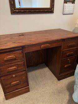 Vintage Wood 7-Drawer Executive Desk