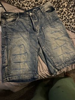 Rhinestone Distressed Denim Shorts