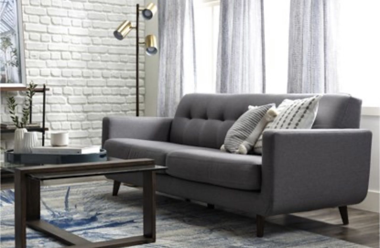 Living Spaces 84” Couch Allie dark grey With Ottoman