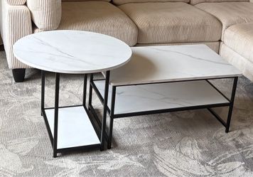 Faux Marble Pattern Nesting Coffee Table Set of 2