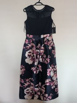 Pink long floral dress.