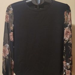 Shein Black Floral Sleeve Top - Size M (0325)