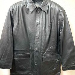 Joseph Abboud Black Soft Leather Jacket / Car Coat – New XL