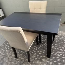 Modern Black Dining Table with 2 Upholstered Chairs