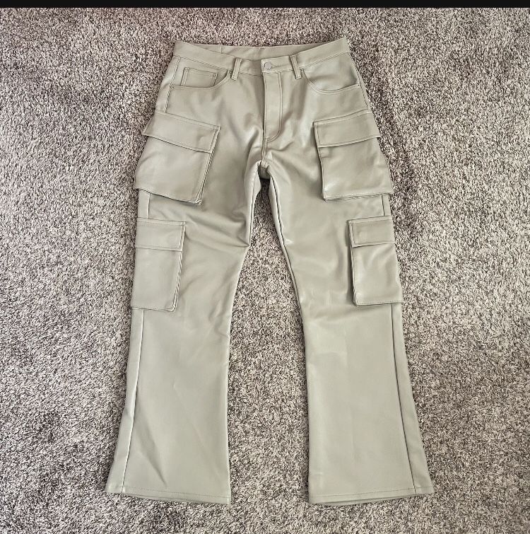 mnml leather cargo flare pants grunge skater