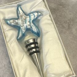 Blue and Gold Glass Starfish Wine Bottle Stopper