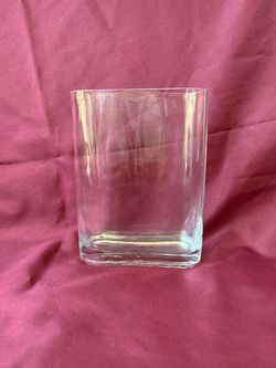 Modern Small Heavy Slender 6” Rectangular Clear Glass Vase with Rounded Edges