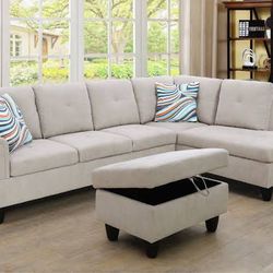 BRAND NEW 3 PIECES SECTIONAL COUCH WITH STORAGE OTTOMAN