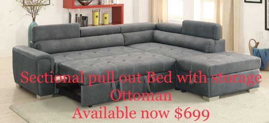 Convertible sectional pull out Bed with storage Ottoman brand new