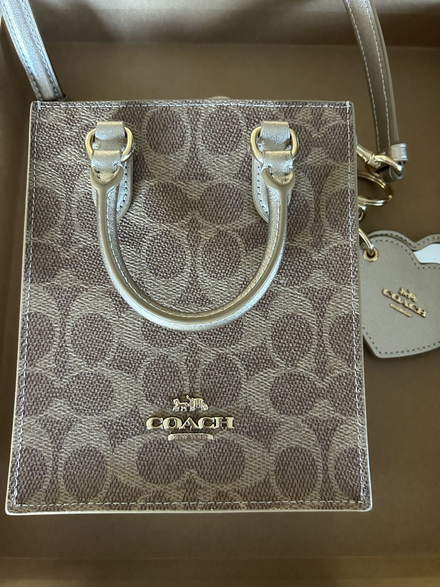 Boxed Mini Tote Bag And Mirror Bag Charm Set In Signature Canvas