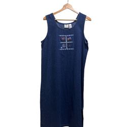 KORET City Blues VTG 90's Denim Maxi Dress L Embroidered Sleeveless Boho Indie