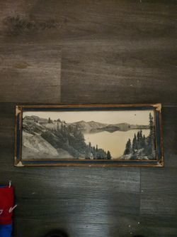 Rare!!! Antique Crater Lake Panorama Framed Art