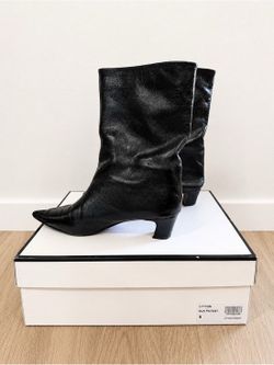Steve Madden Lytton Black Patent Pointed Toe Mid Calf Boots
