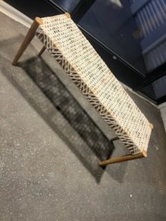 Woven Rope Bench with Wood Legs