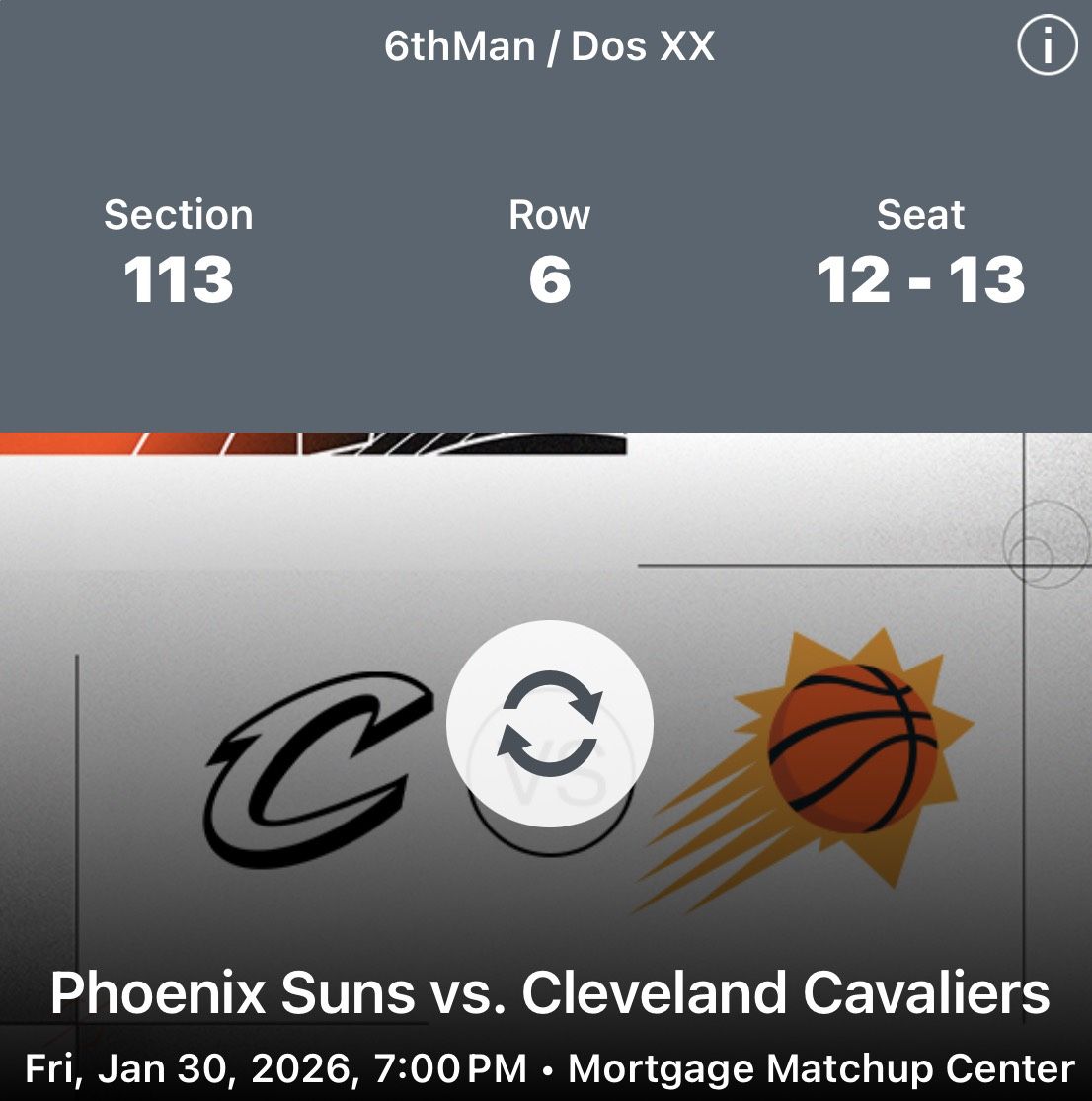 Suns vs Cavs ROW 6 Tickets