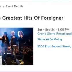 Foreigner At Grand Sierra Resort AWESOME Seats!!