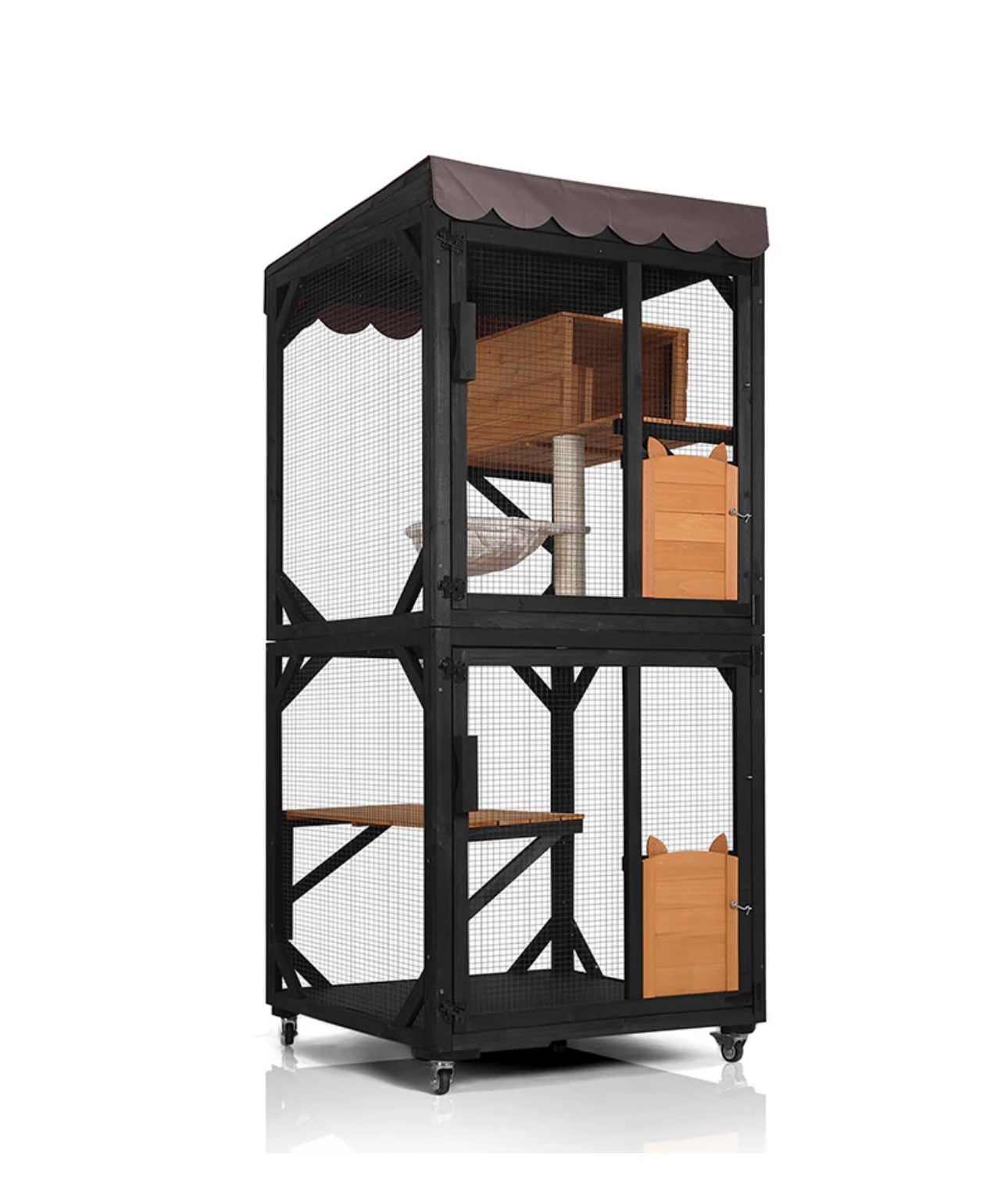 Aivituvin-AIR7014 Wooden Cat Catio with Wheels| Scratching Post|Roof Tarp