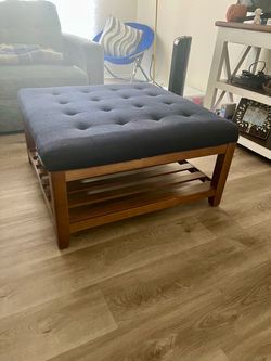 Tufted Ottoman Coffee Table with Wood Base