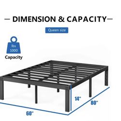 QFTIME 14" Queen Metal Bed Frame With Steel Slats, Heavy Duty Mattress Foundation