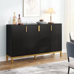 Luxury Buffet Cabinet with Storage - Black & Gold Kitchen Sideboard with 4 Doors, Coffee Bar black $170