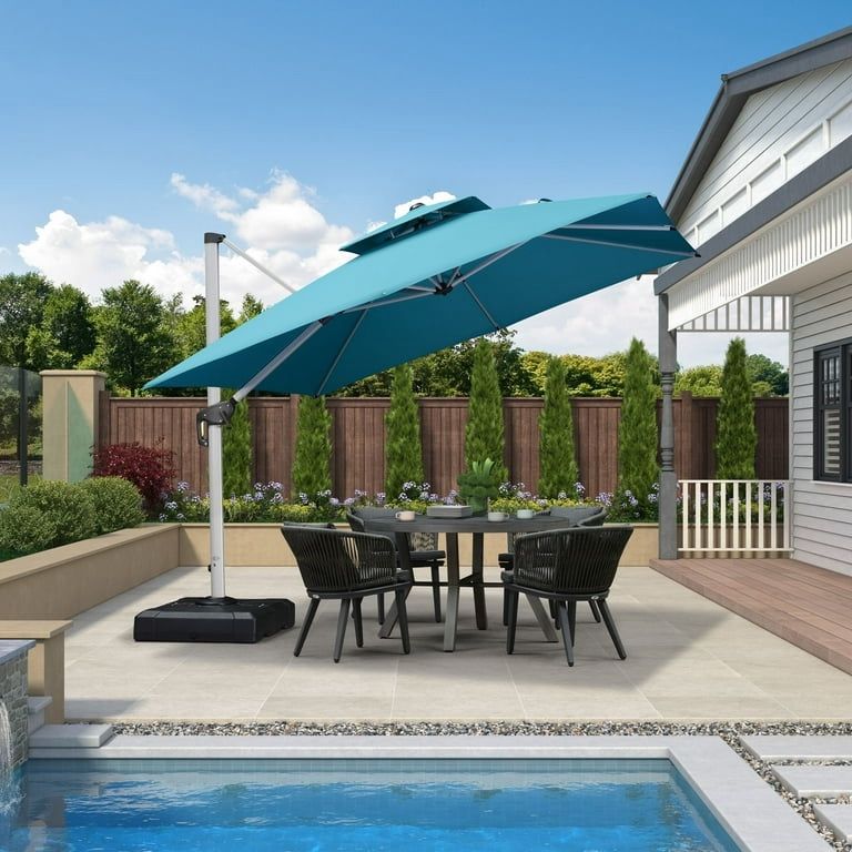 E0JZ PURPLE LEAF 10FT Deluxe Square Patio Umbrella Large Offset Cantilever Umbrella with 360° Rotati