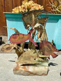 Mid Century Metal Fish Sculpture 