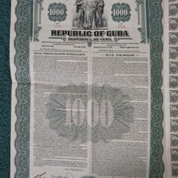 Bono 1000 $ Deuda Exterior De republica De Cuba 1937