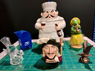 Vintage Collectibles & Decor Lot - Royal Doulton, WCL Chef Jar, Crystal