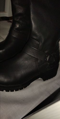 Blair Tall Black Knee High Boots Womens 7.5M Fits 8 - Side Zip Moto Buckle