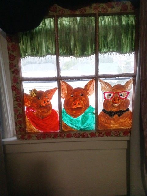 Three Little Piggies Painting On Window
