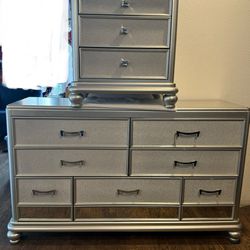   Ashley Furniture  Coralayne Silver 7 Drawer Dresser Night Stand And Mirror