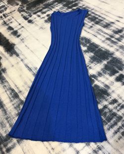Sleeveless Ribbed Knit Maxi Navy Dress - Small
