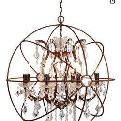 JinYuZi 6 Light Industrial Cage, Real Crystal And Rust,  Solid Metal And Crystal Chandelier