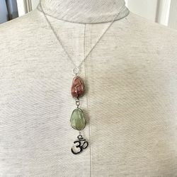 Jasper And Aventurine Silver OM Pendant Necklace 