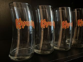 Set Of 8 Kahlua Rare Leaning And Hurricane Drink Glasses