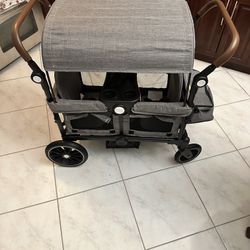 NEW AILEEKISS Collapsible Wagon Stroller for 2 Toddlers with Adjustable Canopy, 44 Pounds, Grey