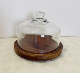 🌿 Vintage Goodwood teakwood cheese tray with glass dome lid