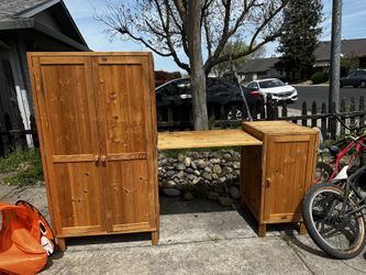 Kids Armoire With Attached Desk 