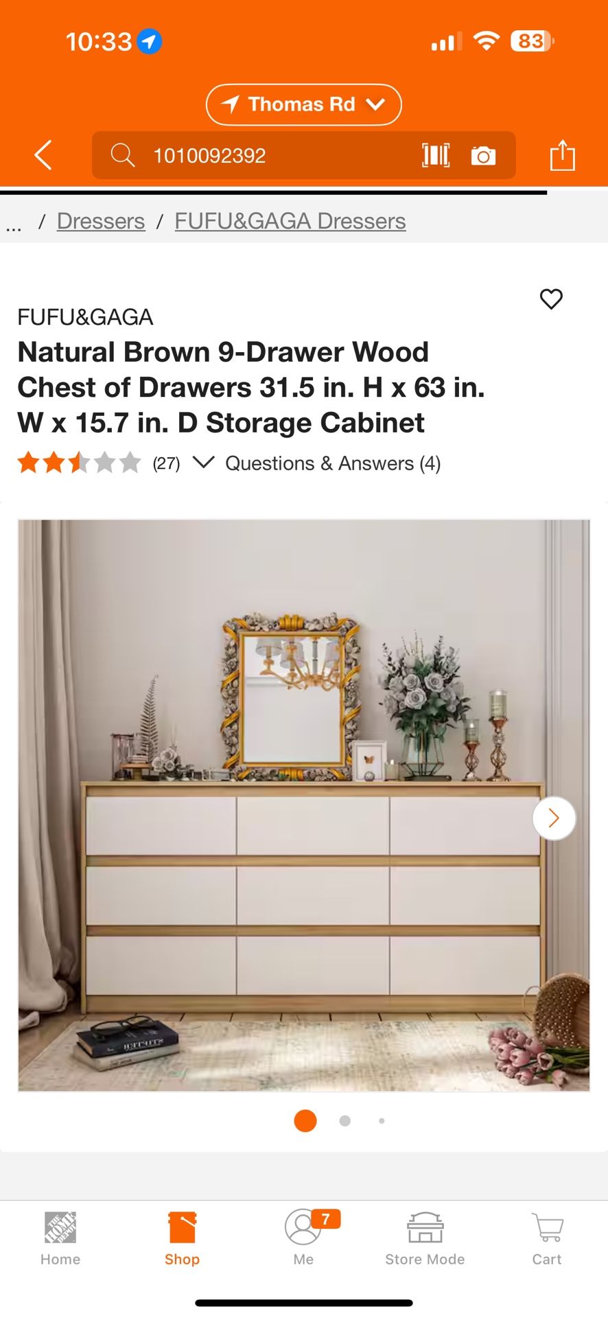 Natural Brown 9-Drawer Wood Chest of Drawers 31.5 in. H x 63 in. W x 15.7 in. D Storage Cabinet