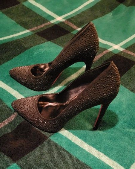 WOMENS CHARLOTTE RUSSE FAIRY RHINESTONE CRYSTAL STILETTO HEELS BLACK SIZE 8