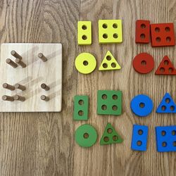 Wooden toddler developmental toy: fine motor, color and shape recognition, problem solving